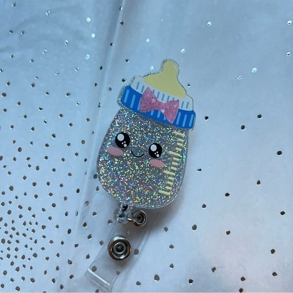 Badge Reel Baby Bottle for NICU L&D Peds Nurse - Alligator Clip - Picture 1 of 3